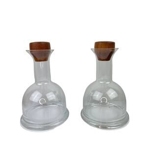 2 Vintage DANSK MCM Mid Century Clear Glass Decanter 9 Teak Stopper Gunnar Cyren